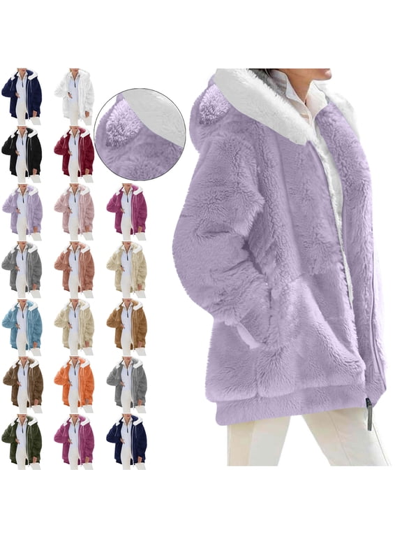 Winter Fleece Jacket for Women 2026 Zipper Casual Coat with Pockets | Loose Fit,Zipper Front,Sherpa Fabric,Pockets,Cute Style,Everyday Wear,Fall Outfits for Women