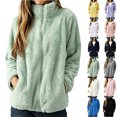 thumbnail image 1 of Winter Fleece Jacket for Women 2026 Zipper Stand Collar Casual Coats with Pockets Green XL, 1 of 6