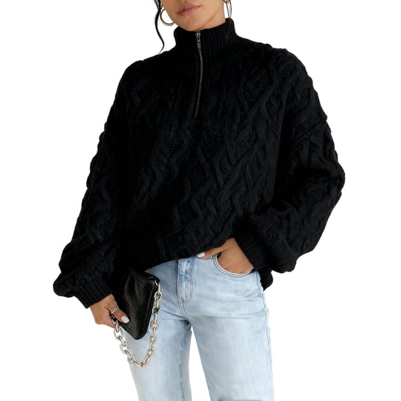 Winter Fleece Jacket for Women Zipper Stand Collar Casual Coats with Pockets Black L