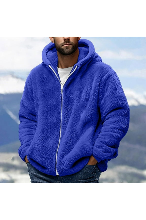 Winter Fleece Jackets for Men with Hoodies Big & Tall S-5XL Zip-Up Thermal Sherpa Coats Plus Size Casual Long Sleeve Warm Outerwear Jacket