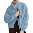 thumbnail image 1 of Winter Fleece Jackets for Women Fashion Turtleneck Coats Solid Zipper Pockets Sweatshirts Casual Raglan Sleeve Crop Jacket 2025 Fall Outerwears, 1 of 8