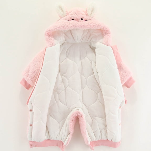 Winter Fleece Jumpsuits Long Sleeve Zip Up Cute Animal Baby Romper Winter Pajamas Baby Outerwear for Dress Up Party 0-3 Months