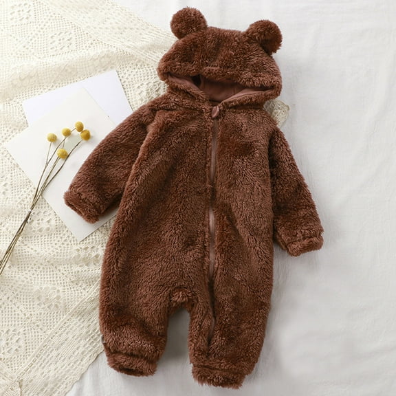 Winter Fleece Jumpsuits Long Sleeve Zipper Animal Style Romper Halloween Pajamas Newborn Winter Clothes for Dress Up Party 3-6 Months
