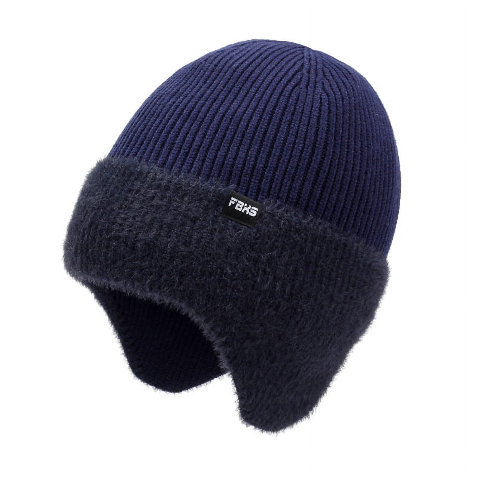 Winter Fleece Line Beanie with Earflap for Men Women 