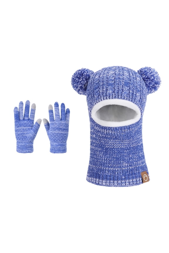 Winter Fleece-Lined Ear-Protected Pullover Hat + Face Mask + Neck Warmer + Gloves Set Soft Warm Breathable Elastic Fit Outdoor Cold-Resistant Trendy Knitted Set Non-Slip Comfort Design 4-10 Years