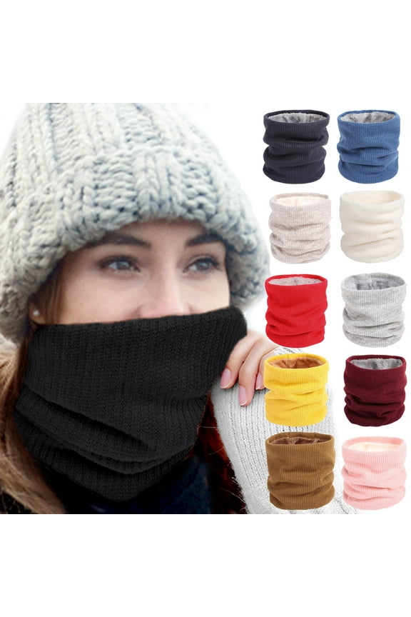 Winter Fleece Lined Knitted Neck Warmer Scarf, Double-Layer Neck Gaiter for Women Mens