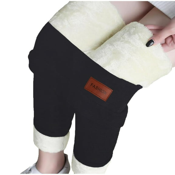 Winter Fleece Lined Leggings for Women,High Waist Stretchy Thick Leggings Black L