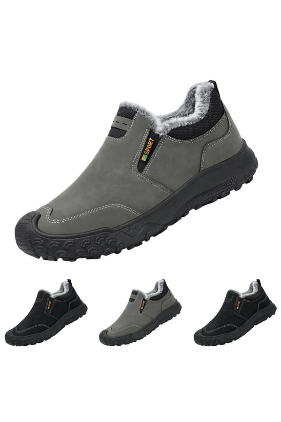Winter Fleece Lined Slip On Work Sneakers for Men Wear-Resistant Suede Upper Protective Toe Rugged Anti-Slip Sole Outdoor Hiking Sport Shoes