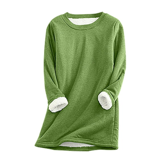 Winter Fleece Lined Warm Shirts for Women Casual Solid Color Raglan Long Sleeve Crew Neck Tunics Casual Thermal Tops