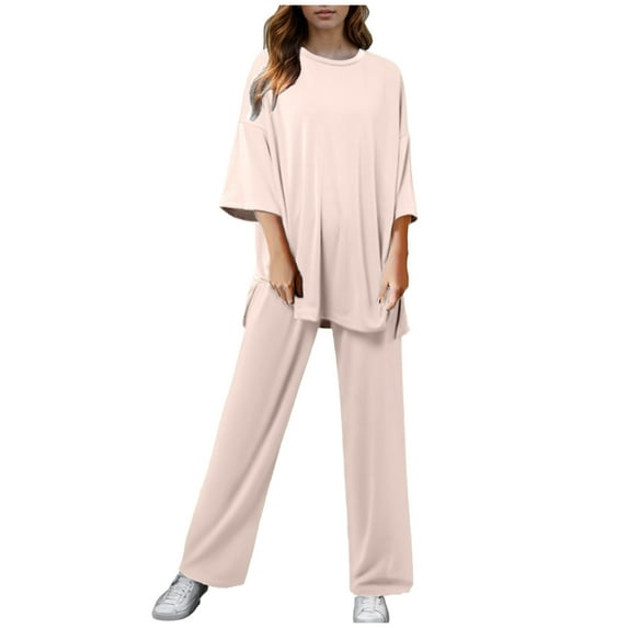 Winter Loungewear â Warm Pajama Sets for Women, Cozy Sleepwear for Cold Nights Women 2 Piece Casual Short Sleeve Pullover Top And Wide Leg Pants Casual Suit Sportswear