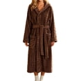 thumbnail image 1 of Winter Fleece Robe for Women Comfy Absorbent Wrap Bathrobe with Belt Loose Long Sleeve Hooded Pocket Long Bathrobe, 1 of 6