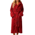 thumbnail image 1 of Winter Fleece Robe for Women Comfy Absorbent Wrap Bathrobe with Belt Loose Long Sleeve Hooded Pocket Long Bathrobe, 1 of 6