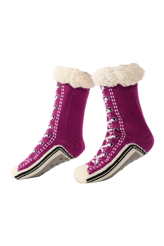 Winter Floor Socks - Extra Thick Fleece-Lined Warm Home Socks for Ultimate Comfort and Cozy Indoor for Cold Floors (Purple)