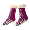 thumbnail image 1 of Winter Floor Socks - Extra Thick Fleece Lining for Ultimate Warmth and Comfort, Ideal for Home, Stylish Design, Machine Washable（Purple）, 1 of 8