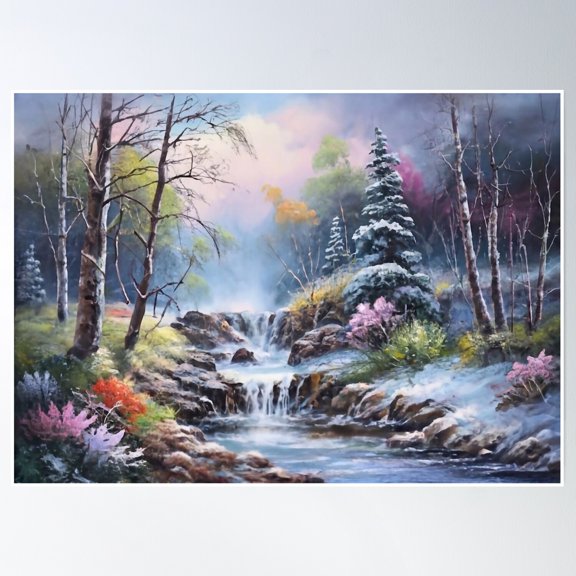 Winter Flower Forest Poster Wall Art, Modern Wall Decor, 16x24 UNFRAMED