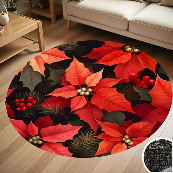 Winter Flower, Poinsettia, Rowan Tree Round Carpet Living Room Bedroom Home Decoration Coffee Table Mat Lounge Rug Chair Mats