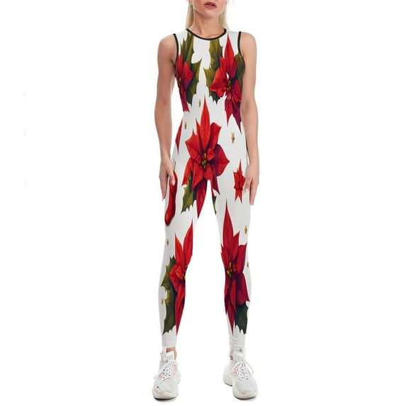 Winter Flower, Poinsettia, Rowan Tree Women's One Piece Yoga Jumpsuits Leggings Playsuit Gym Suit Fitness Running Athletic Clothes Gym Wear Set