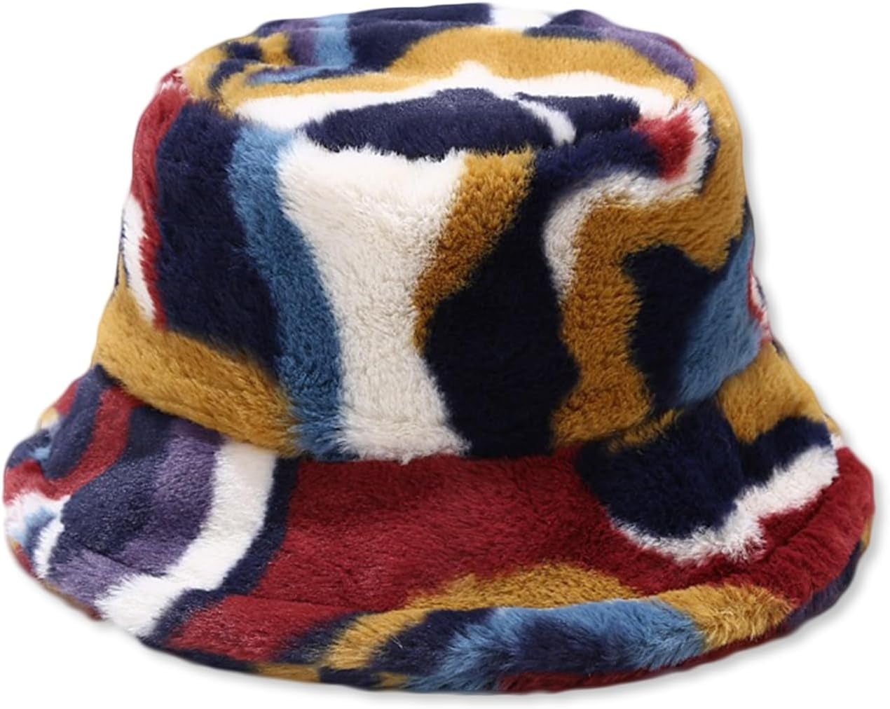 Winter Fluffy Faux Fur Multicolor  Bucket Hat for Women & Men Warm Cap Winter Fluffy Bucket Hat for Women Men Rainbow Letter  main image 2