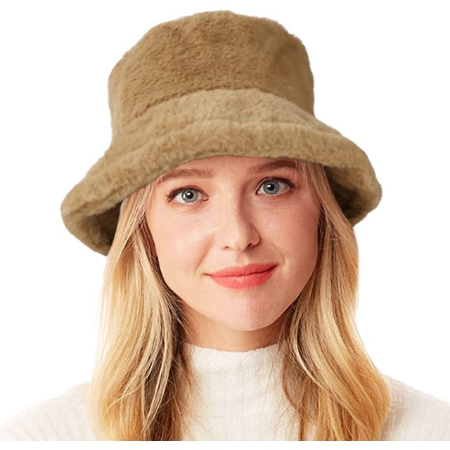 Winter Fluffy Bucket Hat for Women's Faux Fur Fishman Cap Warm Fuzzy
