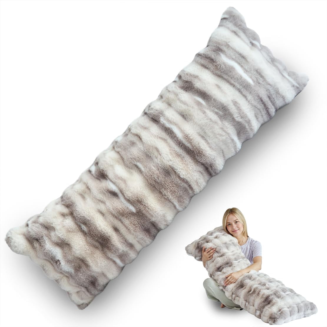 Winter Fluffy Full Body Pillow – Memory Foam Pregnancy Pillow, Nursing for Side Sleepers, Weighted Adults, Greyish Brown