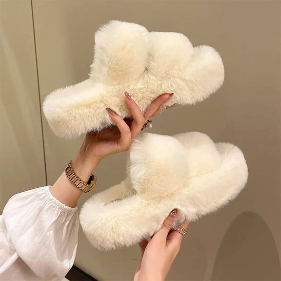 Winter Fluffy Slippers Women 2024 New House Home Fur Slippers For Women Flat Platform Cozy Fuzzy Indoor Shoes Slides