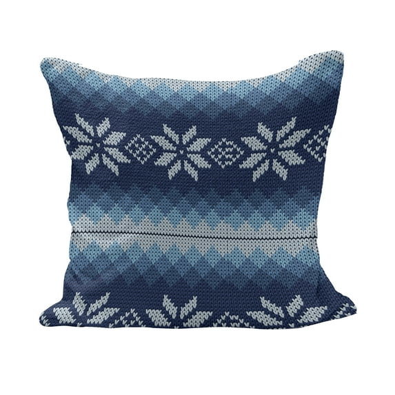 Winter Fluffy Throw Pillow Cushion Cover, Traditional Scandinavian Needlework Inspired Pattern Jacquard Flakes Knitting Theme, Decorative Square Pillow Case, 36" x 36", Blue White, by Ambesonne