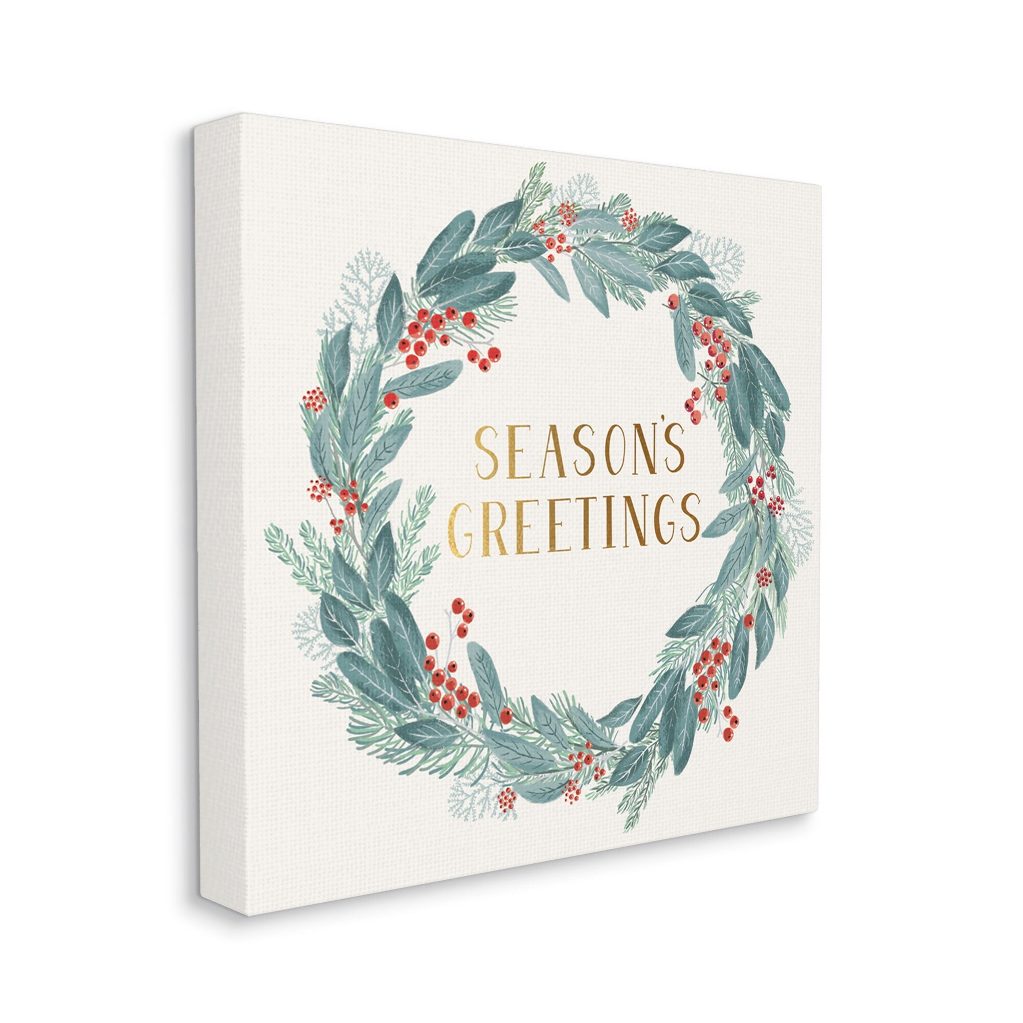 Season's Greetings Red Holly Wreath Canvas Wall Art