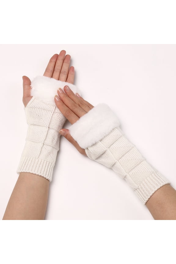 Winter For Women Thermal Windproof Elastic Touchscreen Compatible Warm Knit Mittens, White