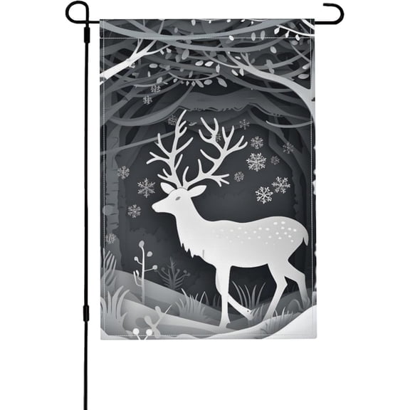 Winter Forest Animals Deer Welcome Garden Flag Double Sided Outdoor Yard Decoration 12 x 18 Inch