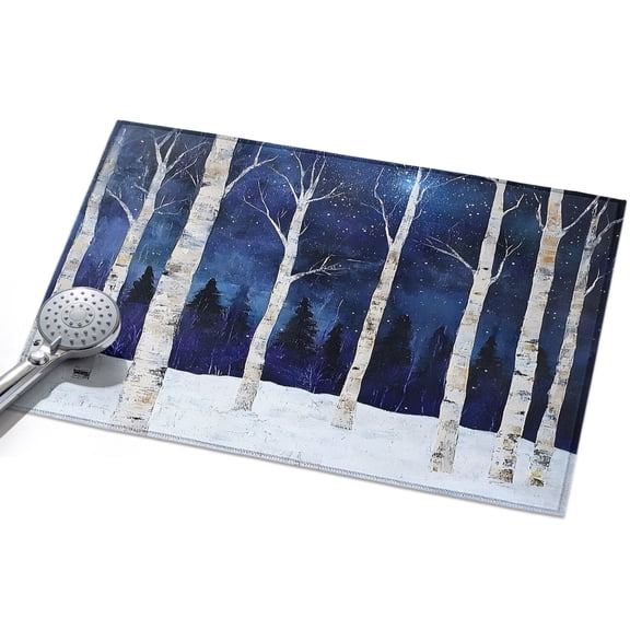 Winter Forest Area Rugs 2x3ft Retro Watercolor White Bare Tree Night Floor Rug Non Slip Low Pile Ultra Soft Throw Carpet for Entryway Indoor Entrance Kitchen Bathroom