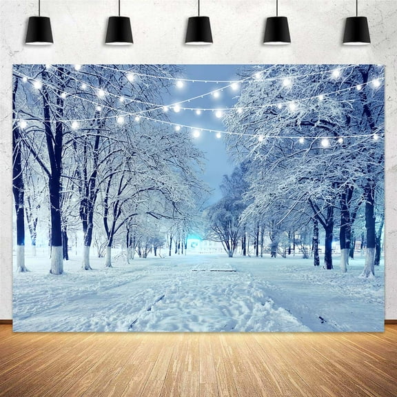 Winter Forest Backdrop Natural Scene Wonderland Landscape Snowflake Photography Background Glitter White Snow Christmas Tree Party Decoration Baby Shower Portrait Photobooth Photo Studio 5X3FT