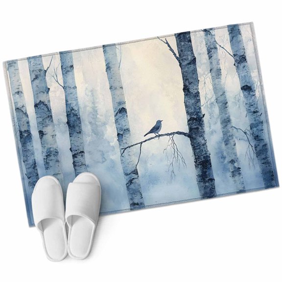 Winter Forest Bathroom Rug Washable 2x3 Entryway Rug Non Slip Country Birch Tree Trunks Natural Scenery Front Door Mat Low Pile Indoor Doormat Throw Floor Carpet for Kitchen Bedroom Entrance