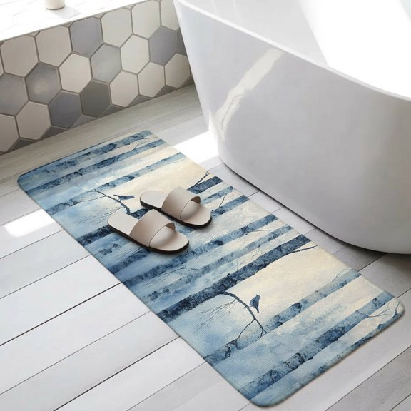 Winter Forest Bathroom Runner Rugs Non Slip Washable Absorbent Narrow Long Bath Mat Country Birch Tree Trunks Natural Scenery Runner Rugs for Kitchen Hallway Bedroom Laundry Study Room 31.5"x78.7"