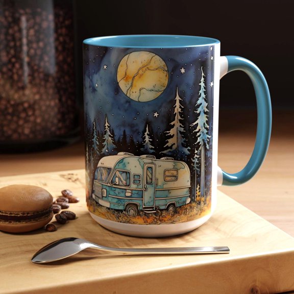 Winter Forest Camping Mug: North Woods Adventure, 11oz Ceramic