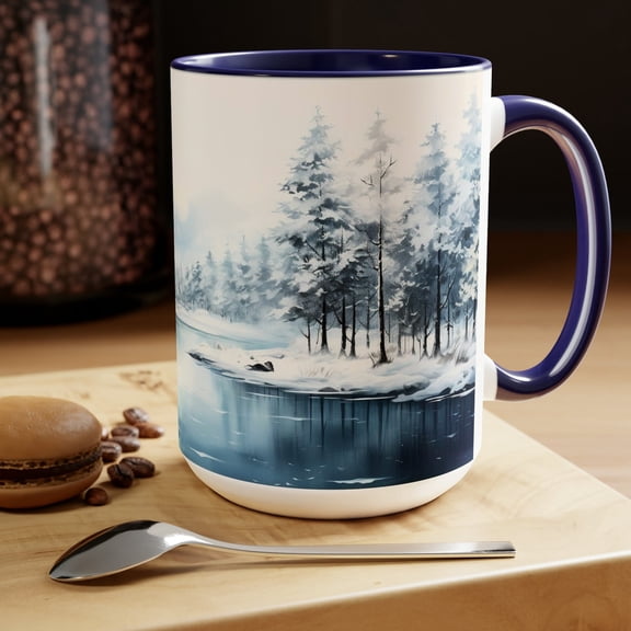 Winter Forest Coffee Mug: Scandinavian Nordic Scene, Ceramic