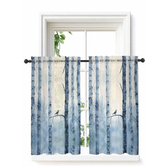 Winter Forest Curtains 45 Inch Length,Sheer Curtains for Bedroom Living Room Window Country Birch Tree Trunks Natural Scenery Rod Pocket Drapes Kitchen Curtains Small Half Window 42"x45" 2 Panels
