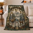 thumbnail image 1 of Winter Forest Deer Family Snowflakes Holiday Garland Nostalgic, Peaceful Mountain Lake Scene, Warm Flannel Blanket for Cabin and Lodge, Outdoor Lovers Camping Gift, Festive Home Decor, 1 of 9