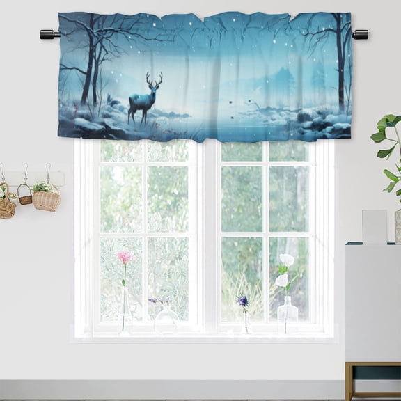 Winter Forest Deer Kitchen Window Curtain Valance Misty Forest Snowflake Wildlife Natural Scenery Window Treatment Valance Curtains for Bathroom 54 by 18 in, 1 Panel