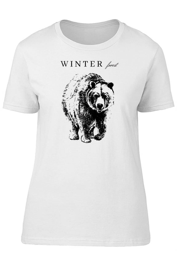 Winter Forest Grunge Bear Sketch T-Shirt Women -Image by Shutterstock, Female Large