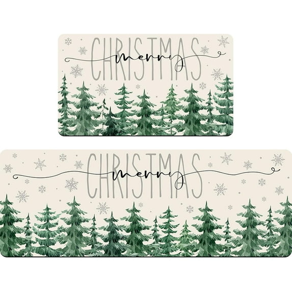 Winter Forest Kitchen Rug Set of 2, Christmas Winter Pine Tree Non Slip Kitchen Mats for Floor Winter Farmhouse Home Decor Kitchen Floor Rugs for Hallway Laundry Room, 17"x30"+17"x47"