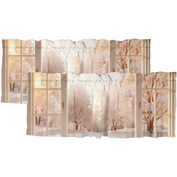 Winter Forest Landscape Kitchen Window Curtain Valance Snowy Pine Trees Snowflakes Nature Scenery Window Valance for Bedroom Bathroom Living Room Dining Room Valances Set 54 by 18 in, 2 Panel