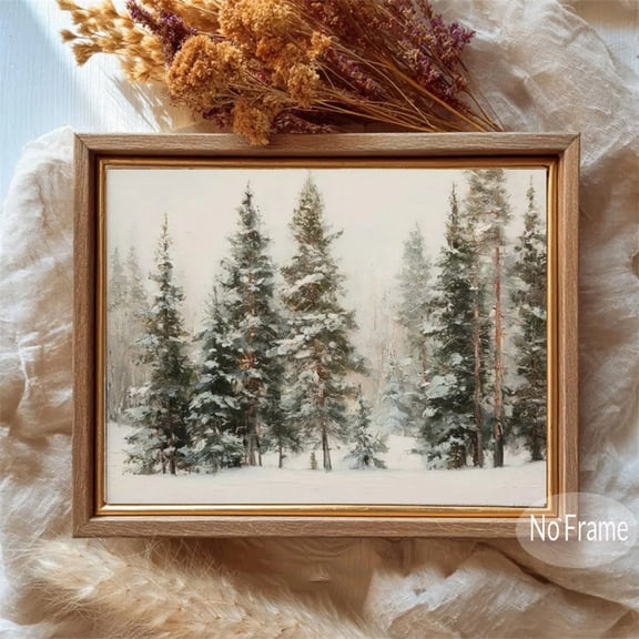 Winter Forest Landscape Poster Wall Decor Snowy Christmas Trees Canvas Art Prints Painting Picture Farmhouse Home Decoration No Frame
