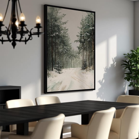 Winter Forest Landscape - Snowy Tranquil Scene, Evergreen Trees - Wall Art, Fireplace Decor, Ready To Hang Unframed Paper Print