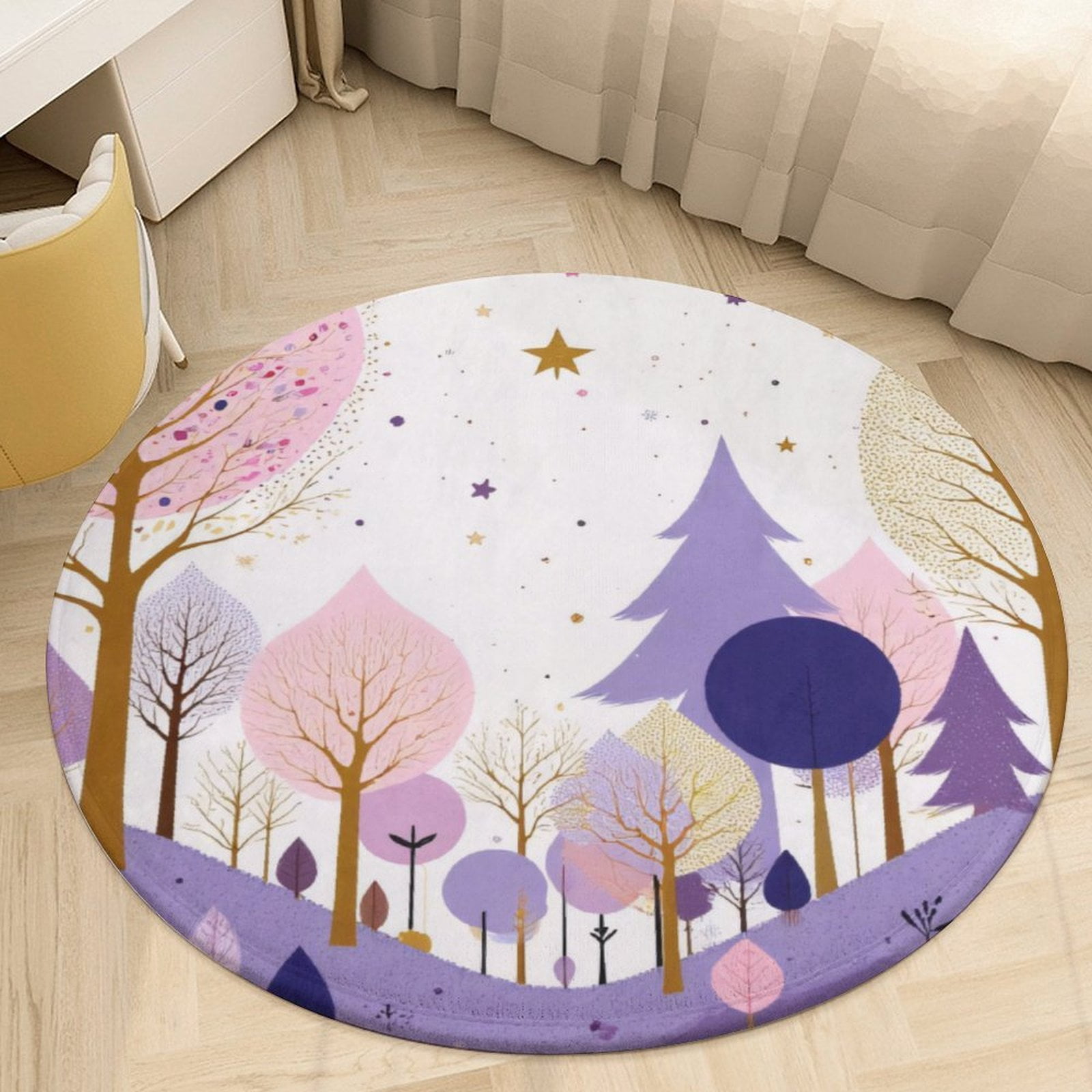 Winter Forest Night Scene Round Area Rugs for Bedroom Living Room, 5FT ...