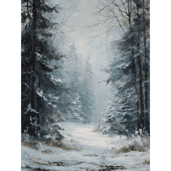 Winter Forest Path Oil Painting Canvas Print, Suitable for Living Room Bedroom Office Dining Room Hallway