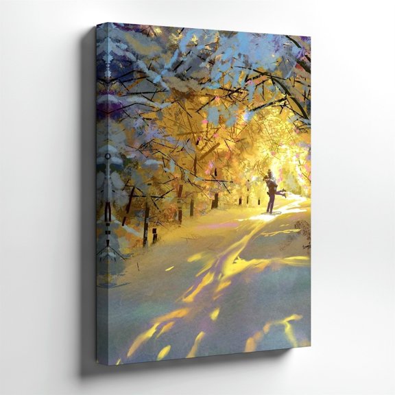 Winter Forest Path Romantic Couple Wall Art Print, Snowy Decor
