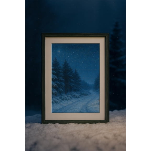 Winter Forest Path Snowy Night Sky Unframed Paper Print