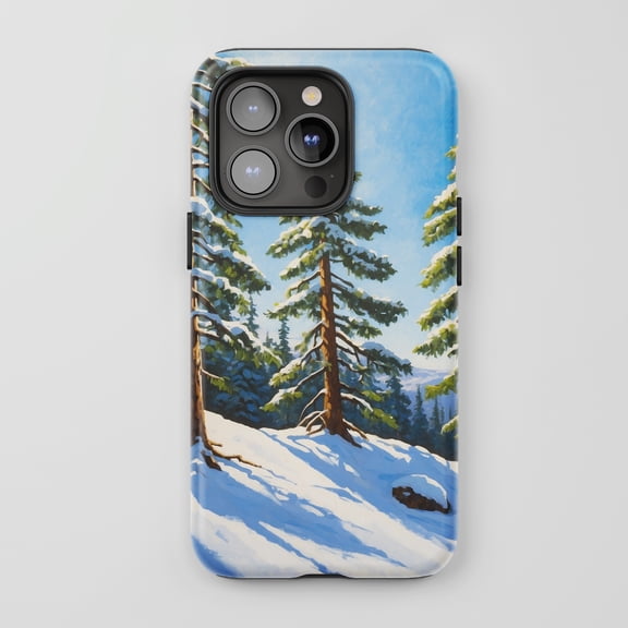 Winter Forest Scene For All iPhone Series Tough Phone Case Impressionist Blue White