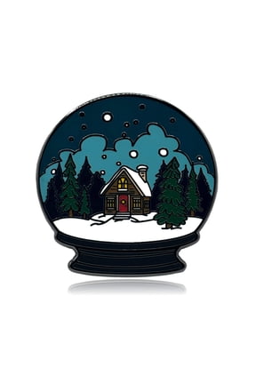 Winter Forest Scene Snow Globe Enamel Pin