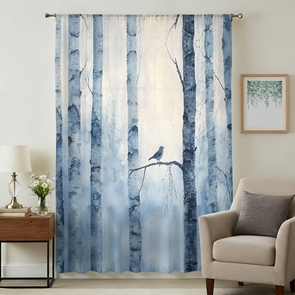 Winter Forest Sheer Curtains 108" Extra Long, Country Birch Tree Trunks Natural Scenery Light Filering Curtains, Privacy Drapes Simi Floor to Veiling Curtain for Living Room Bedroom Window Treatment